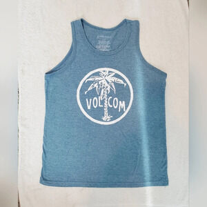 💚5/$25  Volcom Muscle Tank Top, Blue With White Palm Tree, Size Small